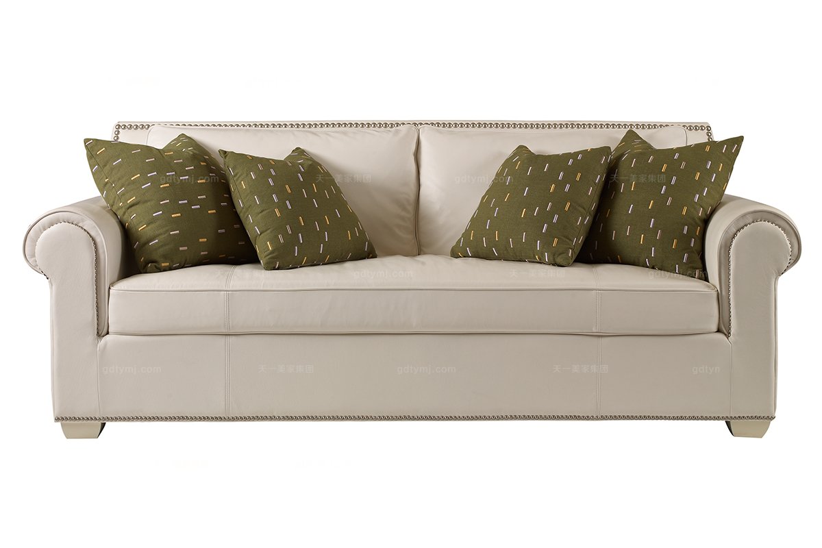 高端品牌美式白色真皮雙位沙發