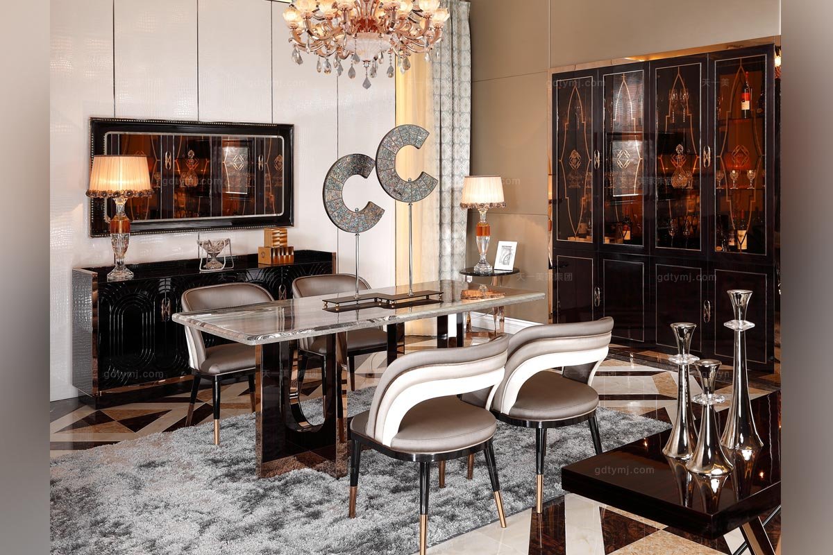 高端不銹鋼家具圖片后現代黑亮餐柜