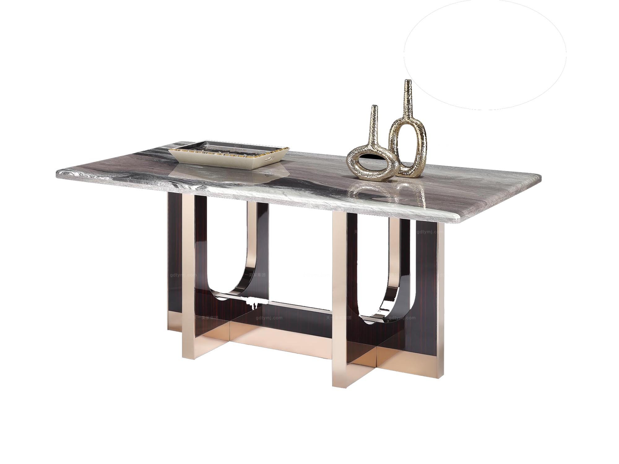 高端五金家具后現代山水紫石面餐桌