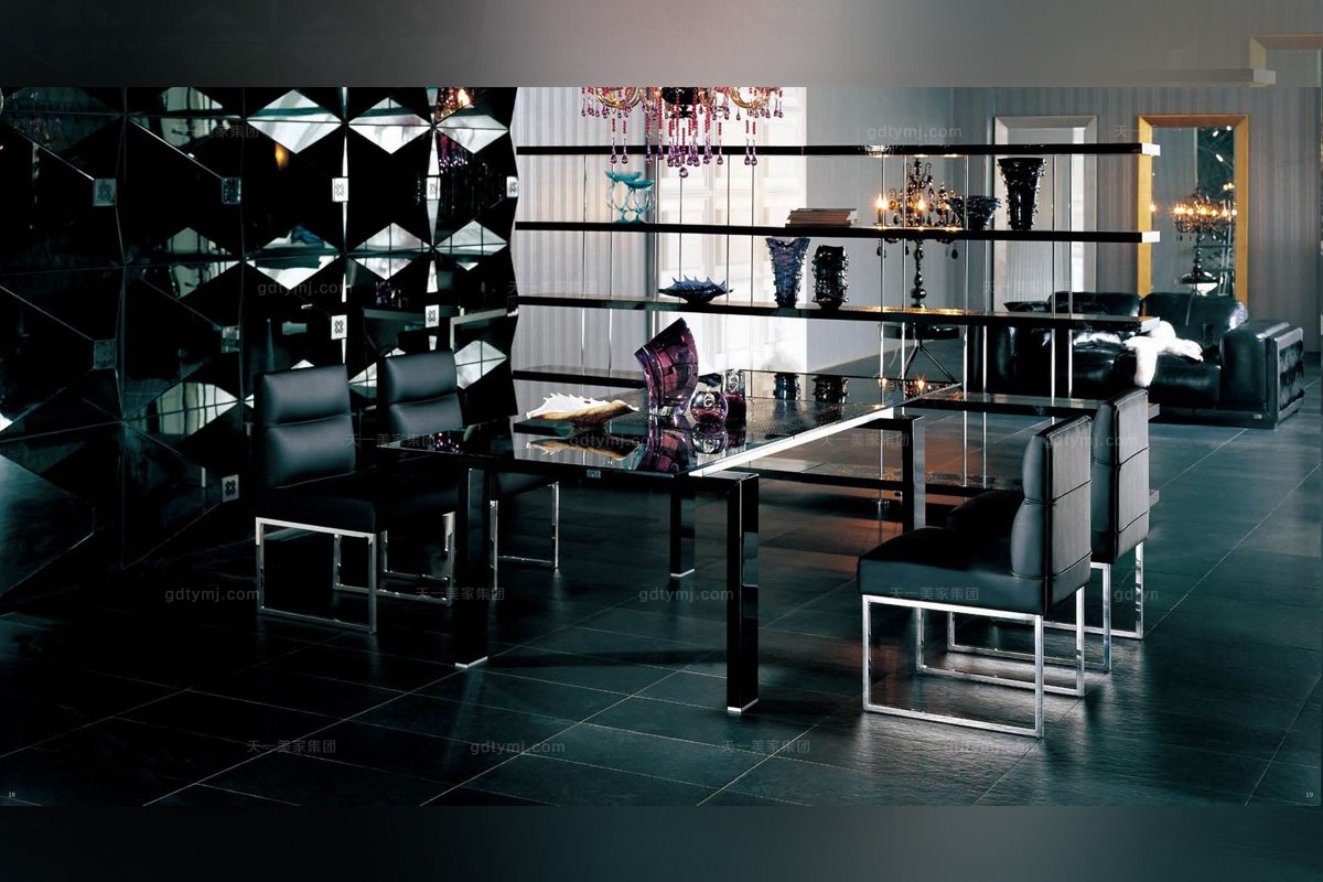 高端別墅后現代鱷魚紋長餐臺 