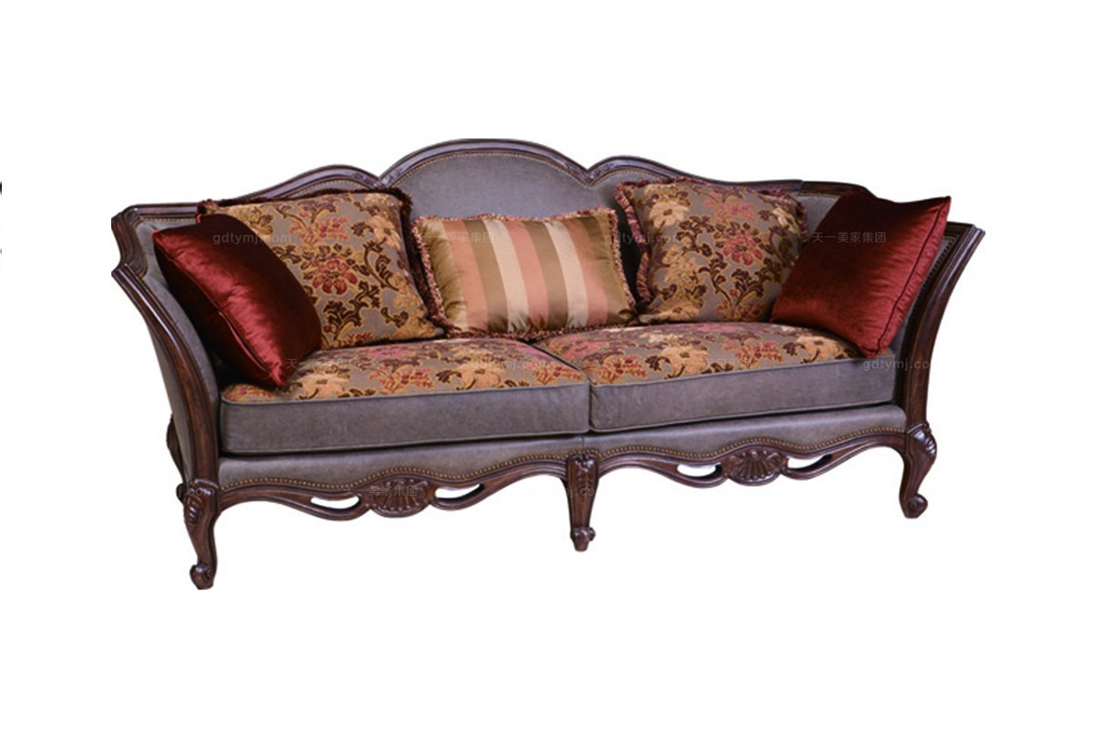 高端家具美式皮布結合三位沙發