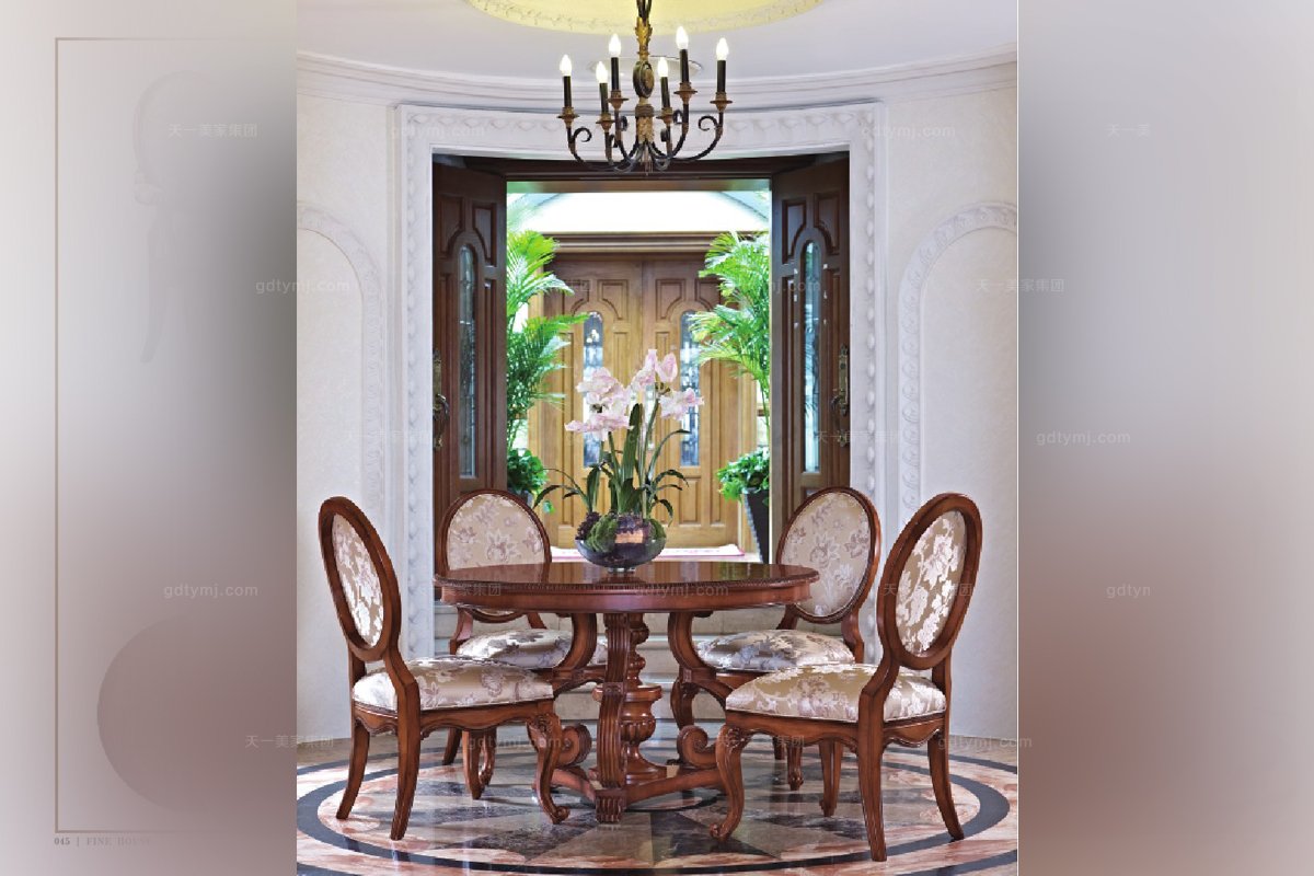 高端實木家具美式花紋布藝餐椅