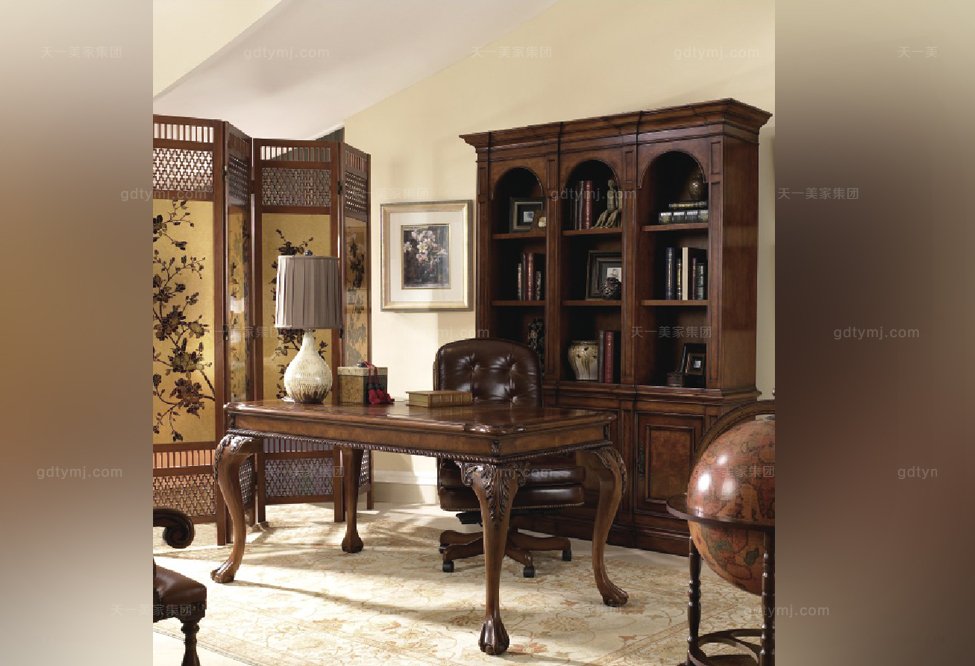 高端實(shí)木家具美式露木色書柜