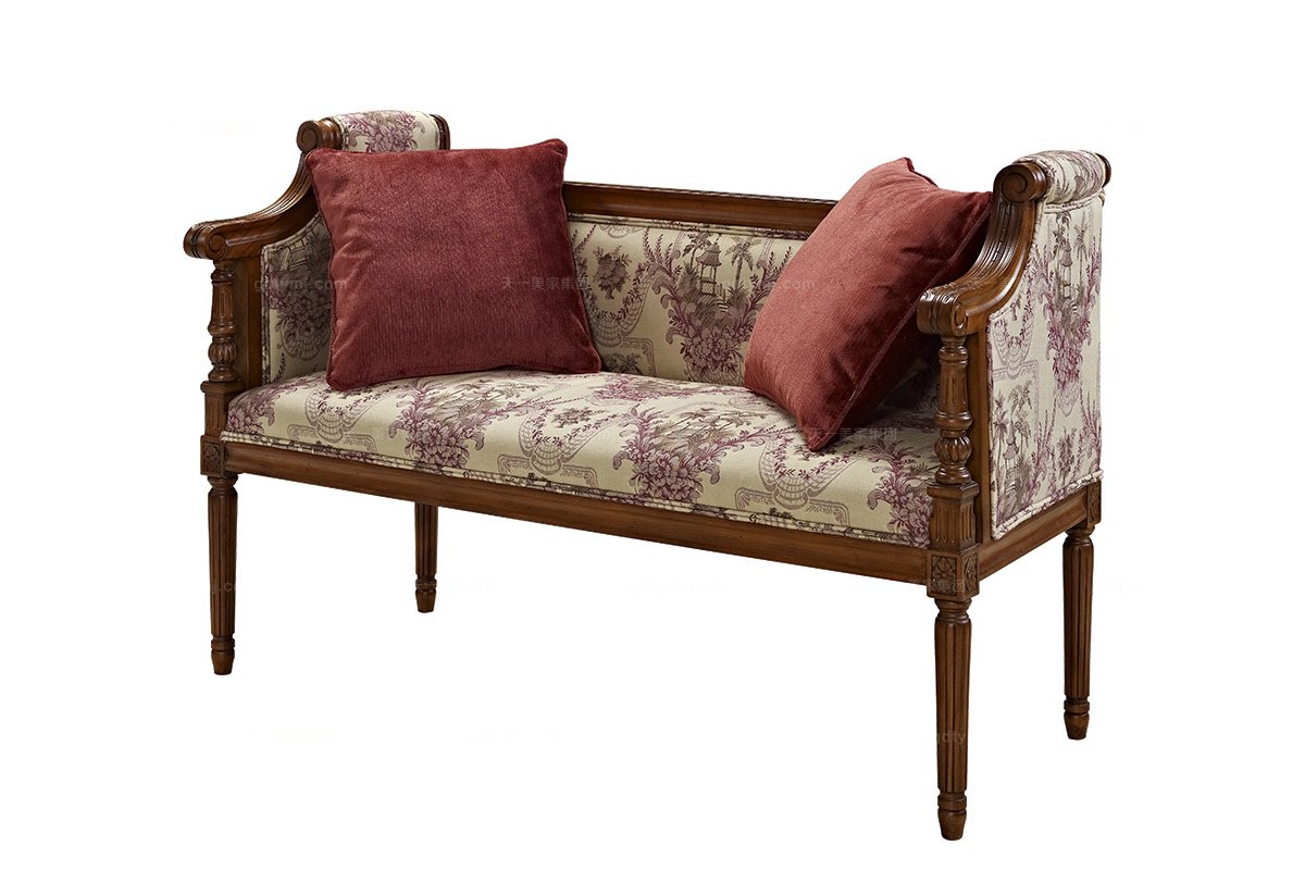 高端別墅實木家具美式二位布藝沙發