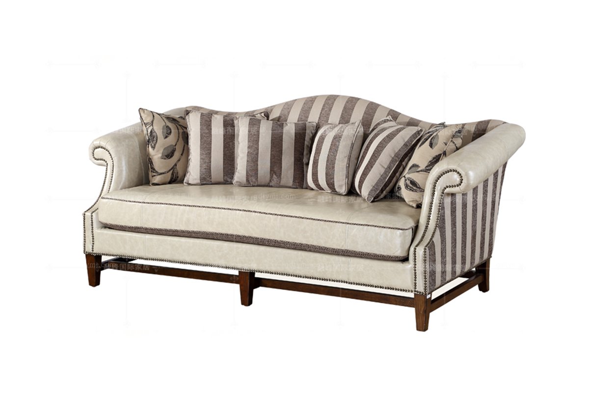 高端家具美式條形布藝三位沙發