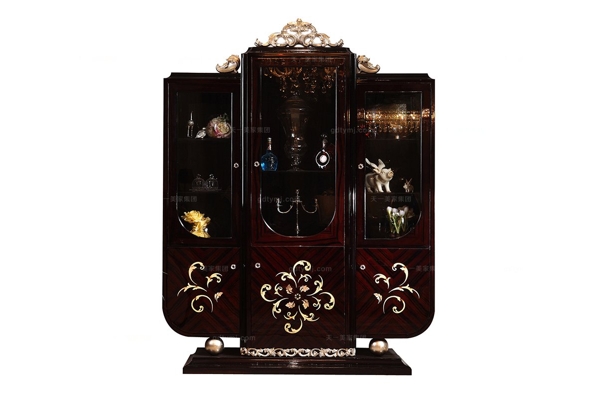 高端奢華新古典黑亮三門酒柜
