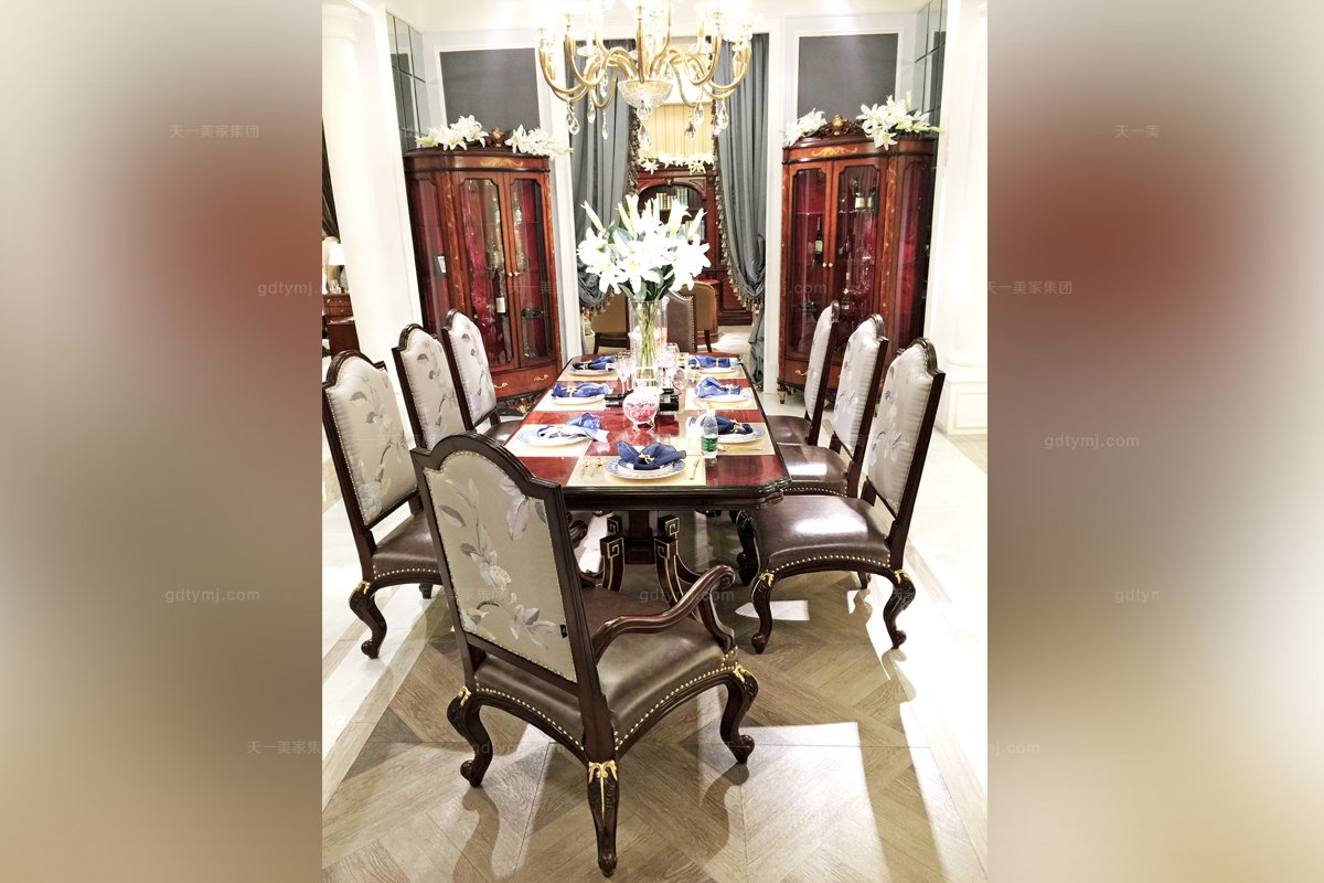 高端奢華新古典實木無扶手餐椅