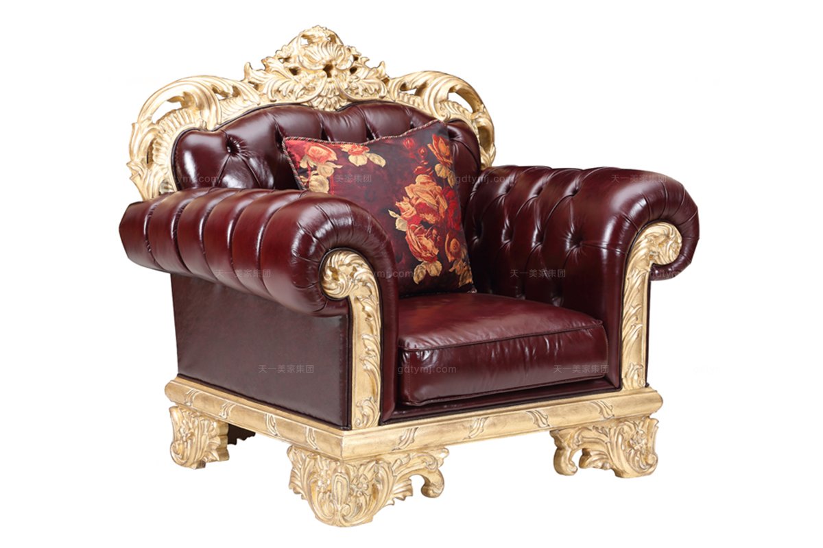 世界高端家具奢華新古典真皮單人沙發