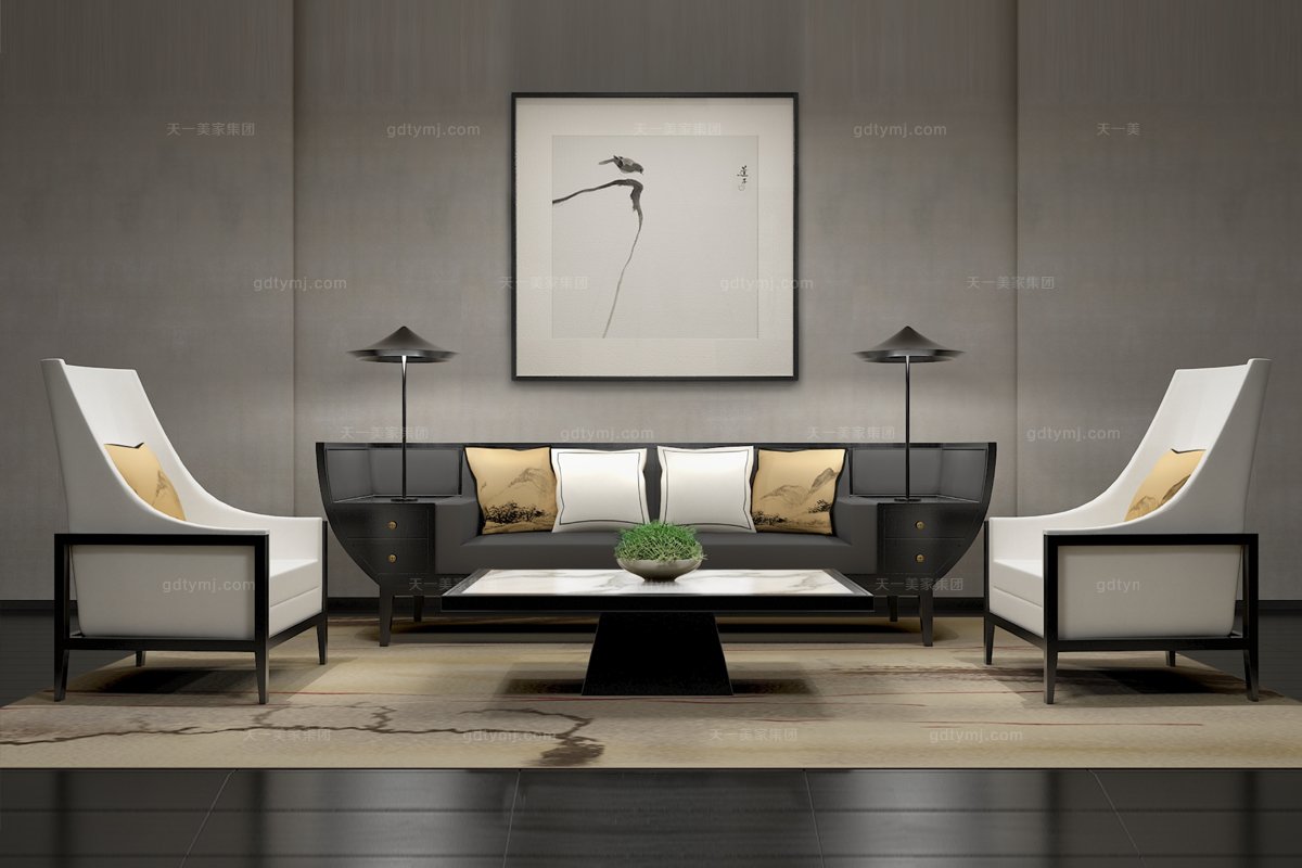 高端新中式條舟單人沙發