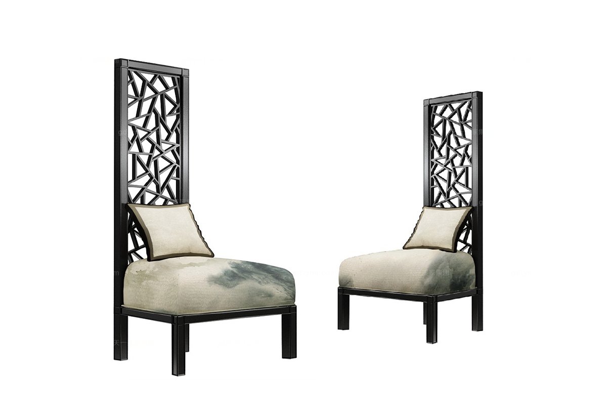 高端新中式石單人高靠背沙發椅