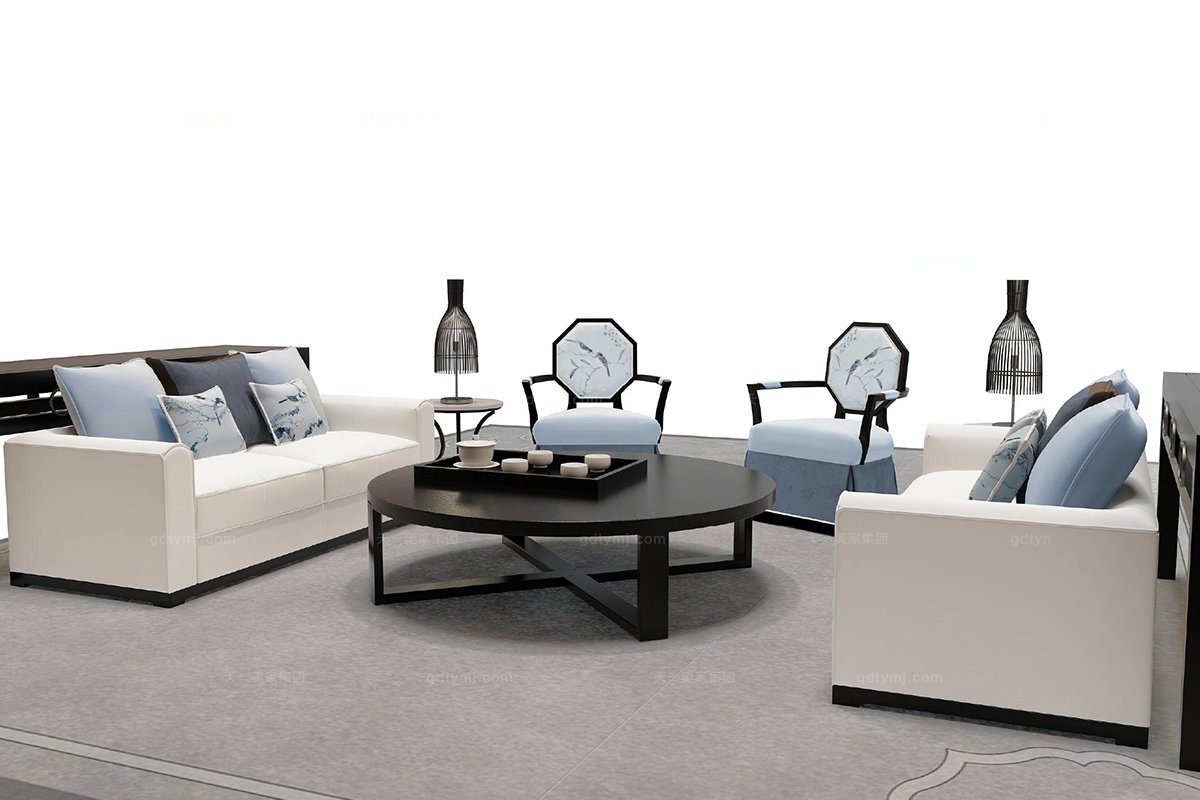 高端新中式青姑單人沙發椅