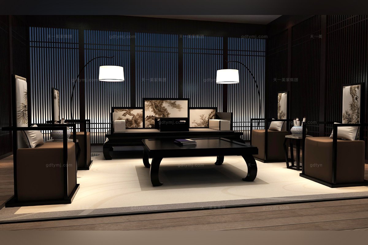 高端新中式壽松長(zhǎng)沙發(fā)