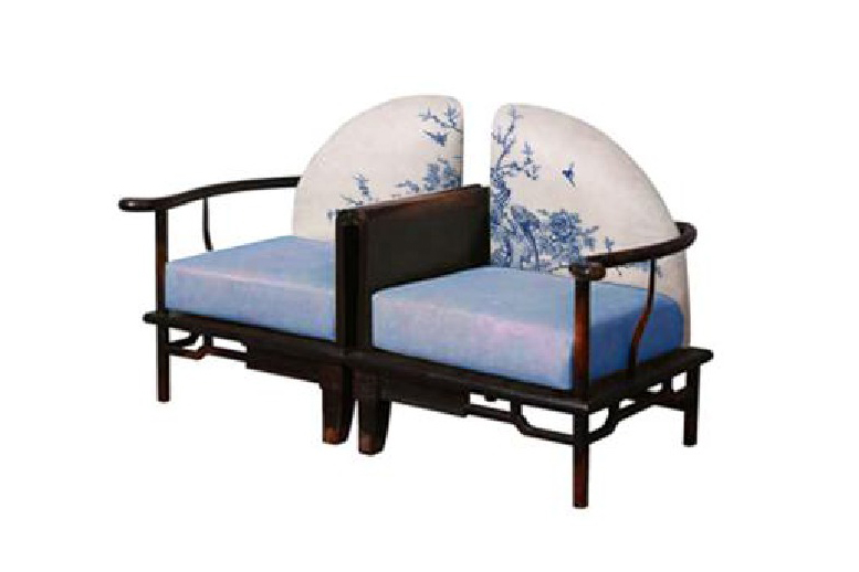 高端新中式青花單人沙發