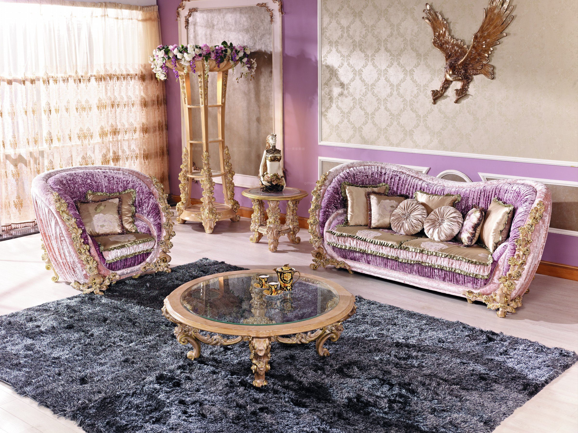 別墅家具歐式精致雕刻單人沙發