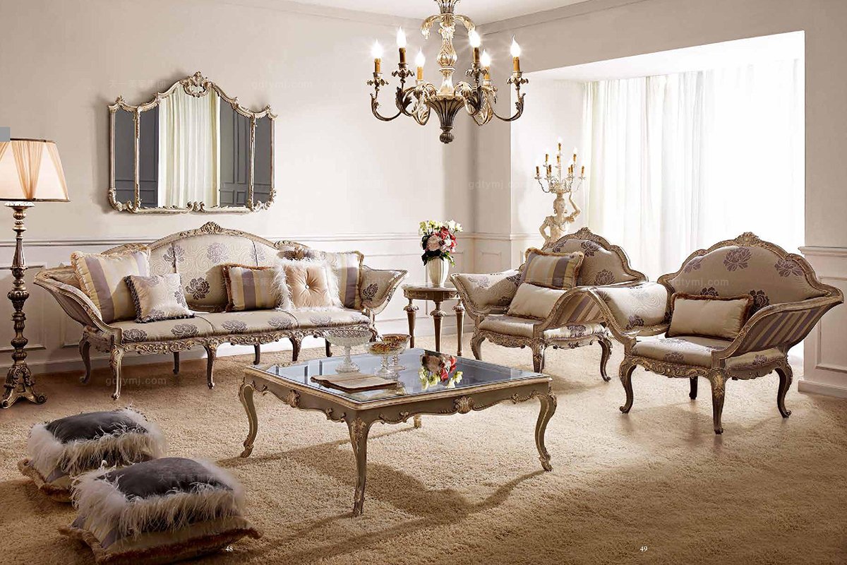 別墅家具Andrea Fanfani高端法式雕刻布藝沙發套組