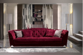 Longhi現代暗紅色布藝四人沙發