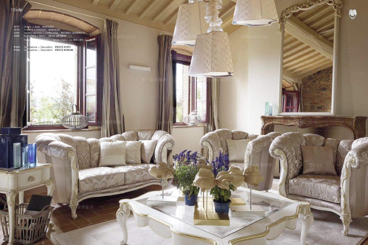  Volpi 意大利進(jìn)口高端時(shí)尚法式別墅會所布藝沙發(fā)組合