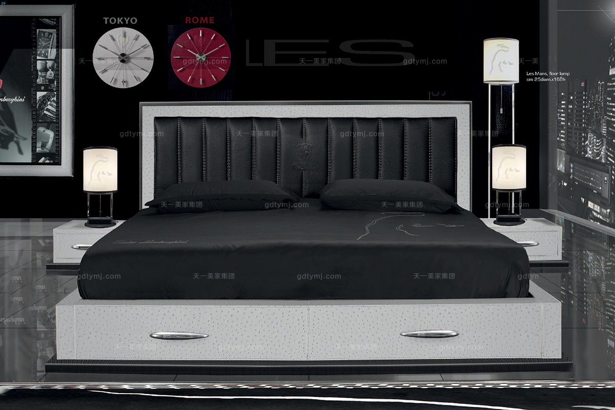 高端品牌意大利進口蘭博基尼系列鴕鳥皮紋雙人床