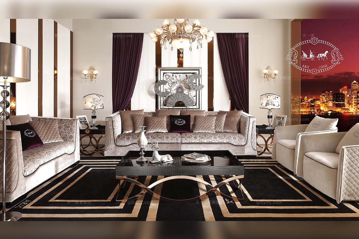 國(guó)內(nèi)名貴會(huì)所家具奢華大氣客廳四位沙發(fā)