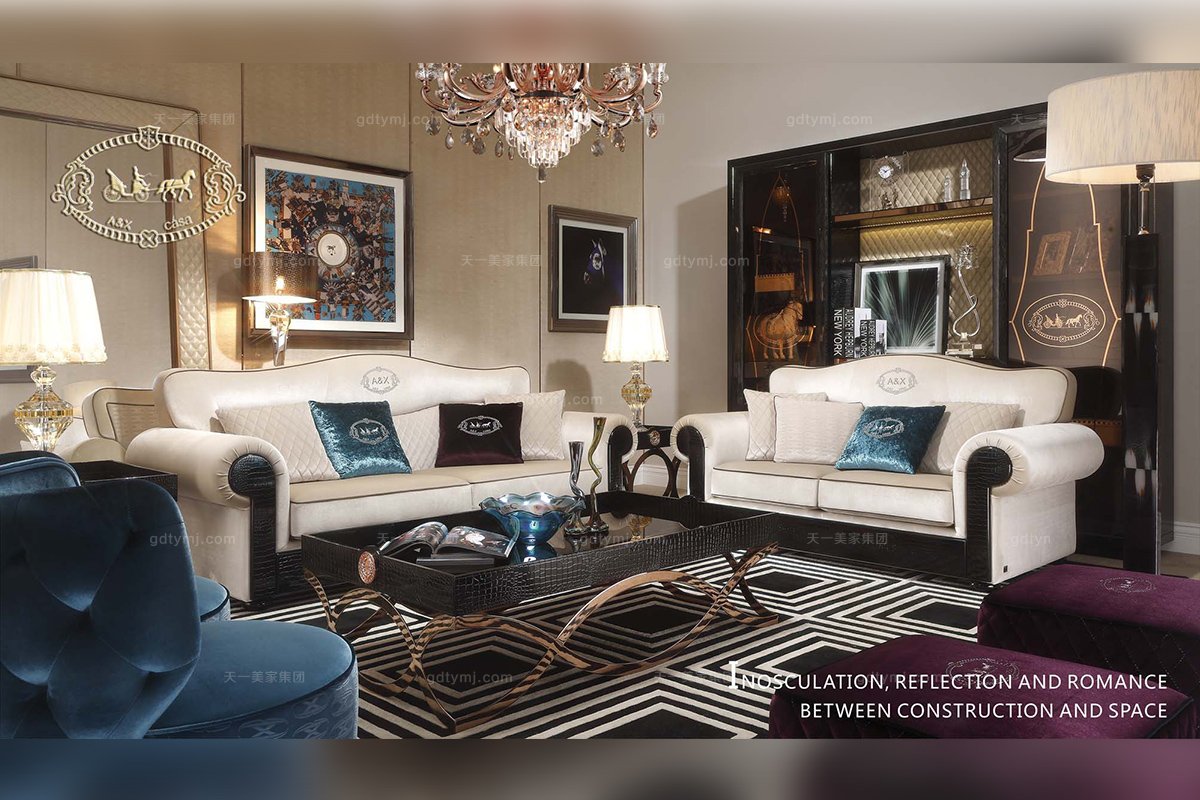 高端別墅會所樣板房家具品牌后現代白色三位沙發