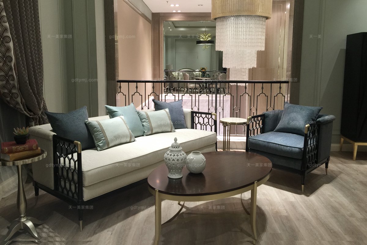 名貴別墅會所家具法式風咖啡配金茶幾