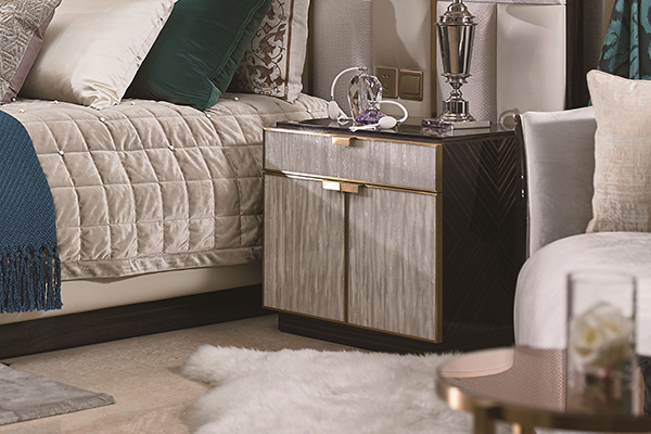 高端現代輕奢大床實木臥室雙人床黑檀木皮拼花真皮大床床頭柜