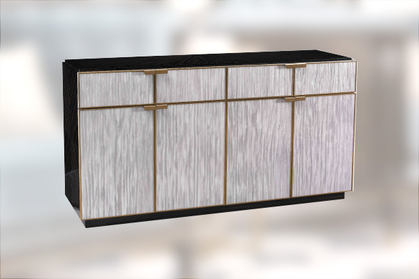 高端輕奢現代餐桌實木餐廳餐椅灰色木皮拼花貼箔餐桌椅組合餐邊柜