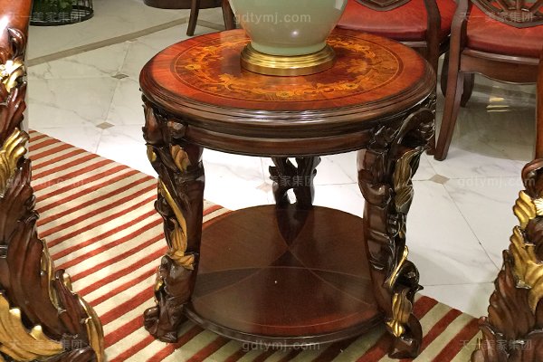 高端奢華新古典客廳家具實木雕花桃花芯直紋真皮沙發組合角幾