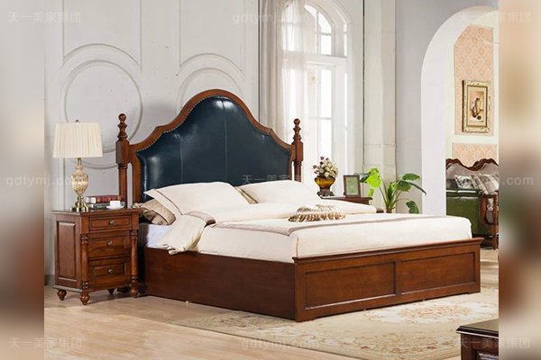 高端別墅家具優質橡膠木好實木頭層黃牛皮1.8米大床寶藍皮（不含床箱）