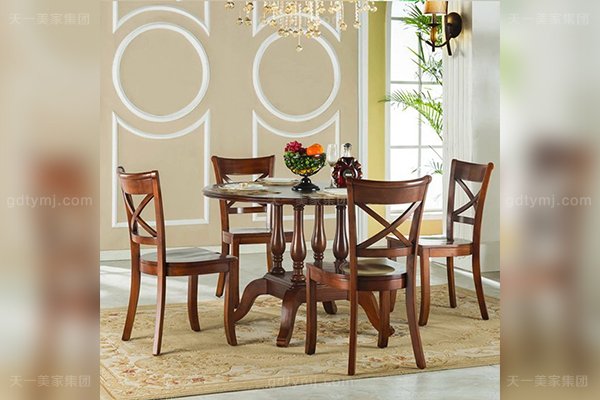 品牌別墅家具高端好實(shí)木美式露木色圓餐桌1.2M全實(shí)木圓餐桌