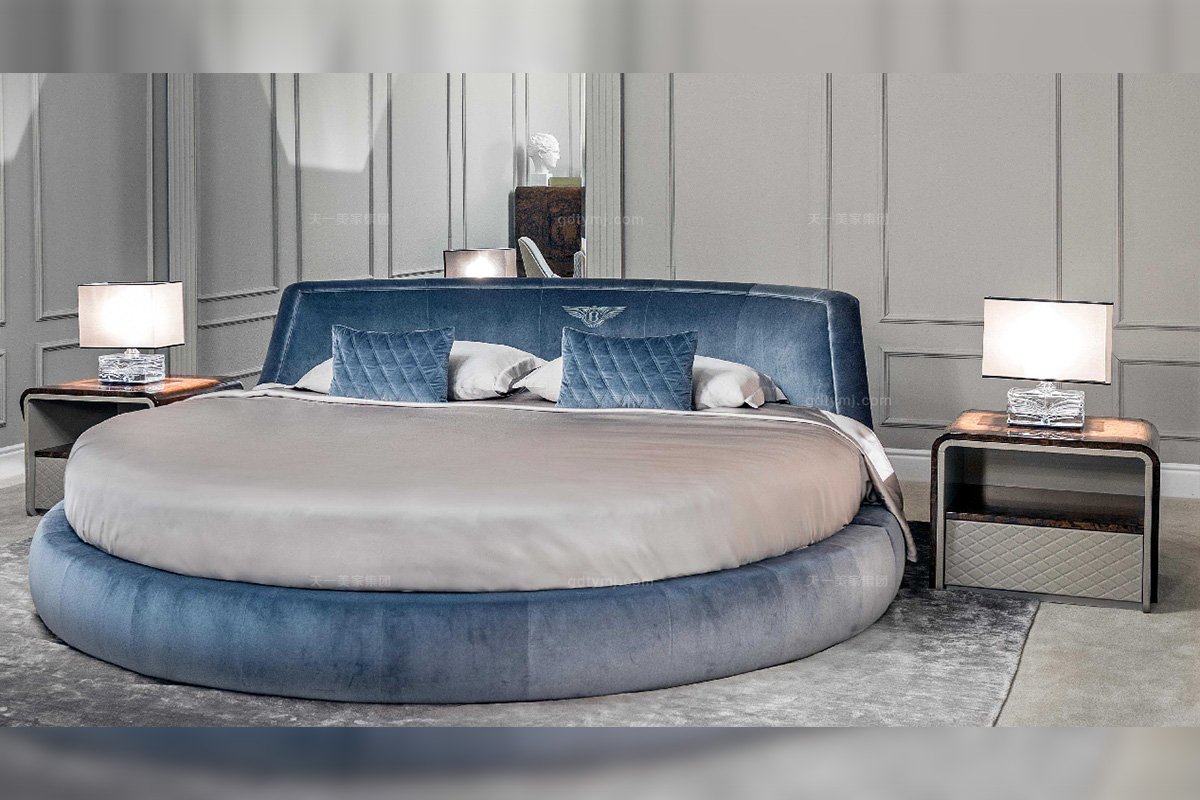 高端奢華奢華品牌家具臥室家具優質絨布藝圓形大床場景3