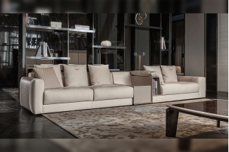 名貴奢華豪宅品牌家居廠家客廳家具米色多人位軟包布藝組合沙發