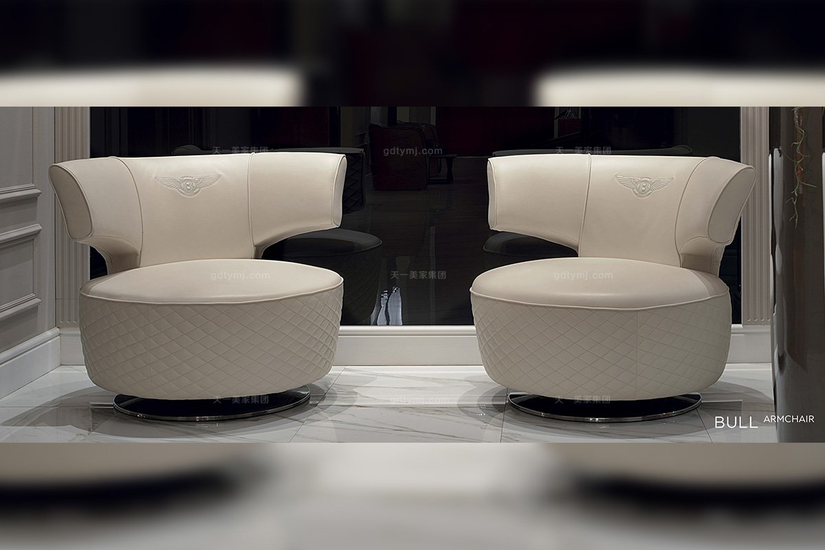 名貴別墅豪宅品牌家具后現代白色真皮高密度海棉休閑單人位沙發