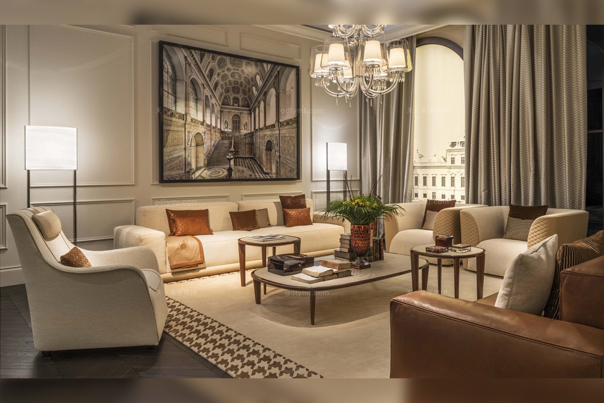 名貴奢華五星級酒店家具品牌后現代客廳米色布藝沙發組合