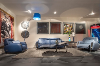 名貴奢華豪宅別墅家具品牌蘭博基尼客廳藍色真皮沙發