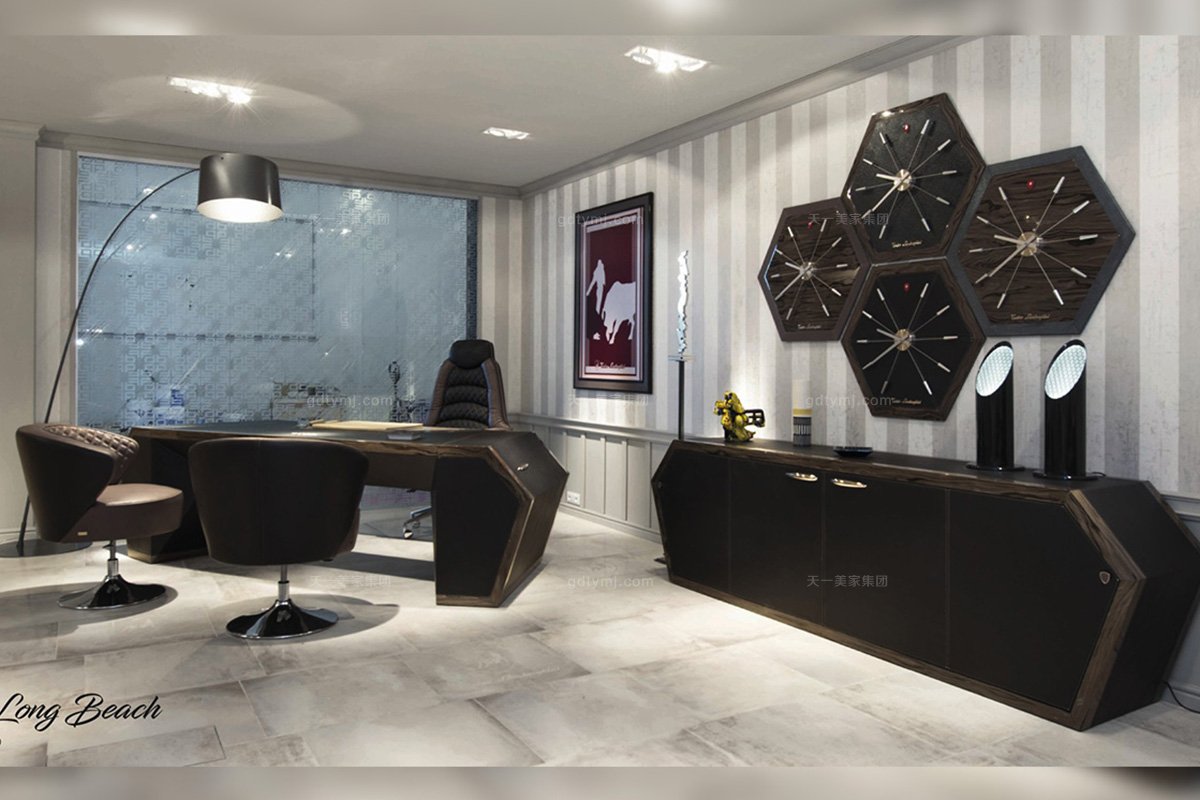 高端奢華大氣別墅家具品牌書房輕奢家具實(shí)木框架黑色辦公書桌椅組合