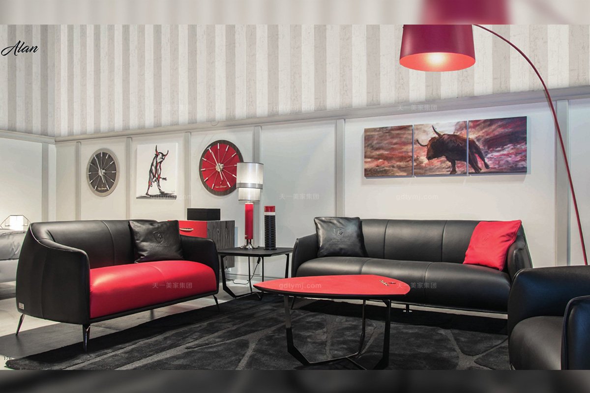 高端會所輕奢品牌家具客廳現(xiàn)代時(shí)尚黑色真皮軟包1+2+3沙發(fā)組合