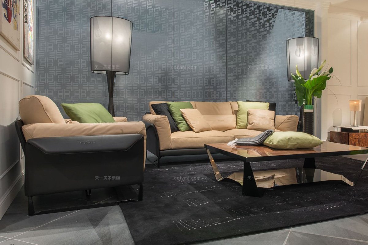 高端輕奢現代別墅家具品牌客廳米黃色時尚二人位沙發組合