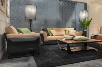 高端輕奢現(xiàn)代別墅家具品牌客廳米黃色時尚二人位沙發(fā)組合