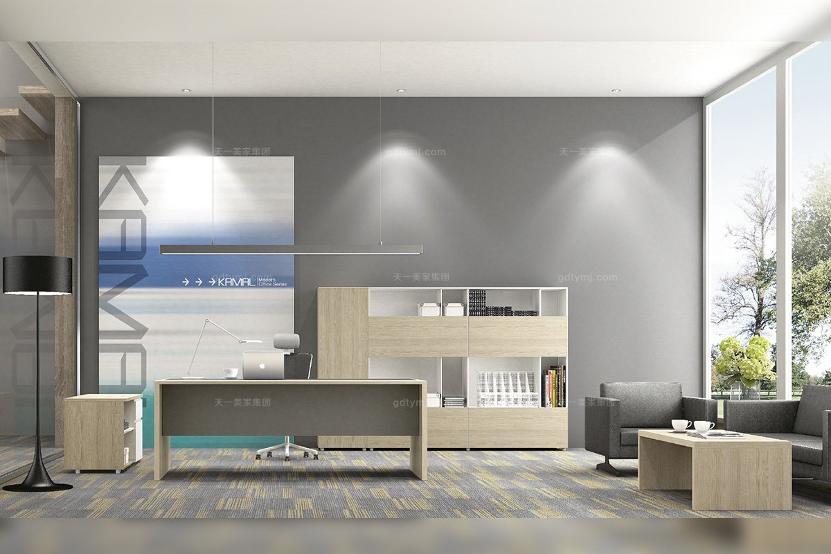 別墅會所高端辦公家具品牌現代時尚輕奢實木原木色辦公桌椅組合