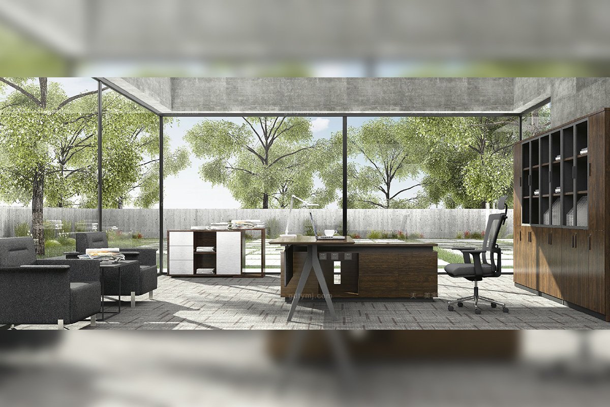 高端時尚辦公家具品牌廠家銀行學校公司現代原木色實木大班臺椅書柜組合系列