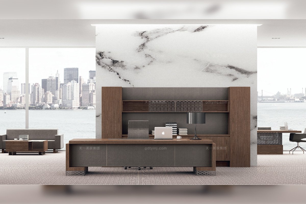 高端辦公家具品牌廠家現代時尚輕奢原木色實木大班臺大班椅書柜系列