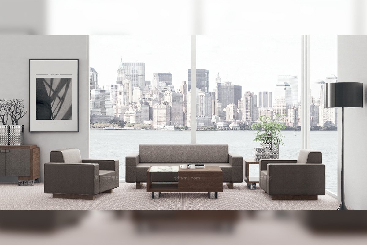 高端辦公家具品牌公司現代輕奢灰黑色真皮辦公沙發組合系列