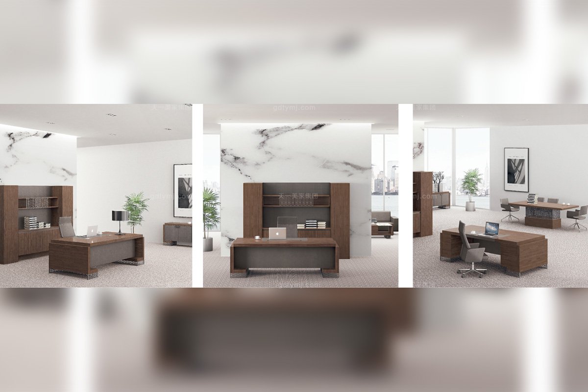 高端辦公家具品牌廠家現代時尚輕奢原木色實木大班臺大班椅書柜系列大班臺