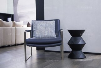 意式極簡元素現代簡奢家具藍色真皮休閑單椅