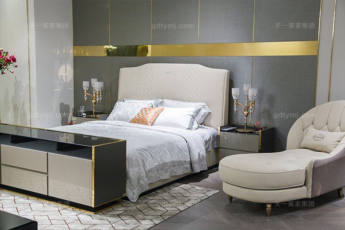 高端輕奢后現代家具風格臥室優質布藝軟包床組合