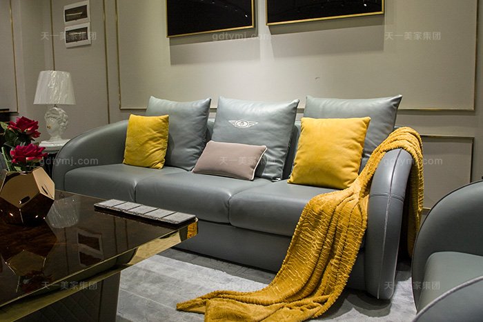 高端別墅家具品牌輕奢后現代客廳藍色真皮實發組合三人位沙發