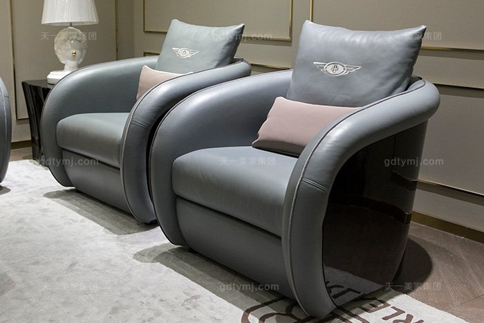 高端別墅家具品牌輕奢后現代客廳藍色真皮實發組合單人位沙發