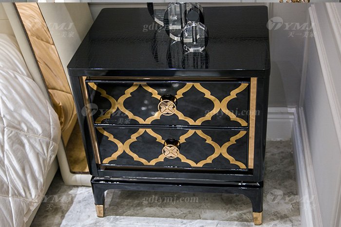 高端奢華別墅家具品牌輕奢后現代臥室真皮大床系列床頭柜