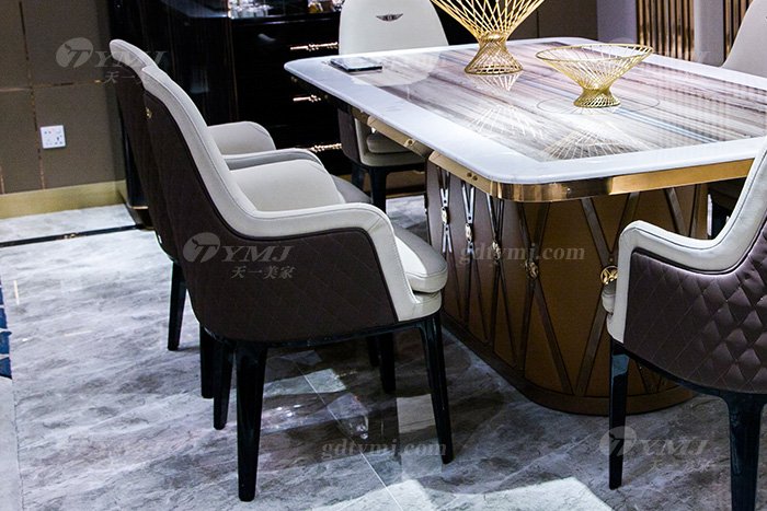 高端大氣別墅家具品牌樣板間家具客廳優質大理石面餐桌椅組合餐椅